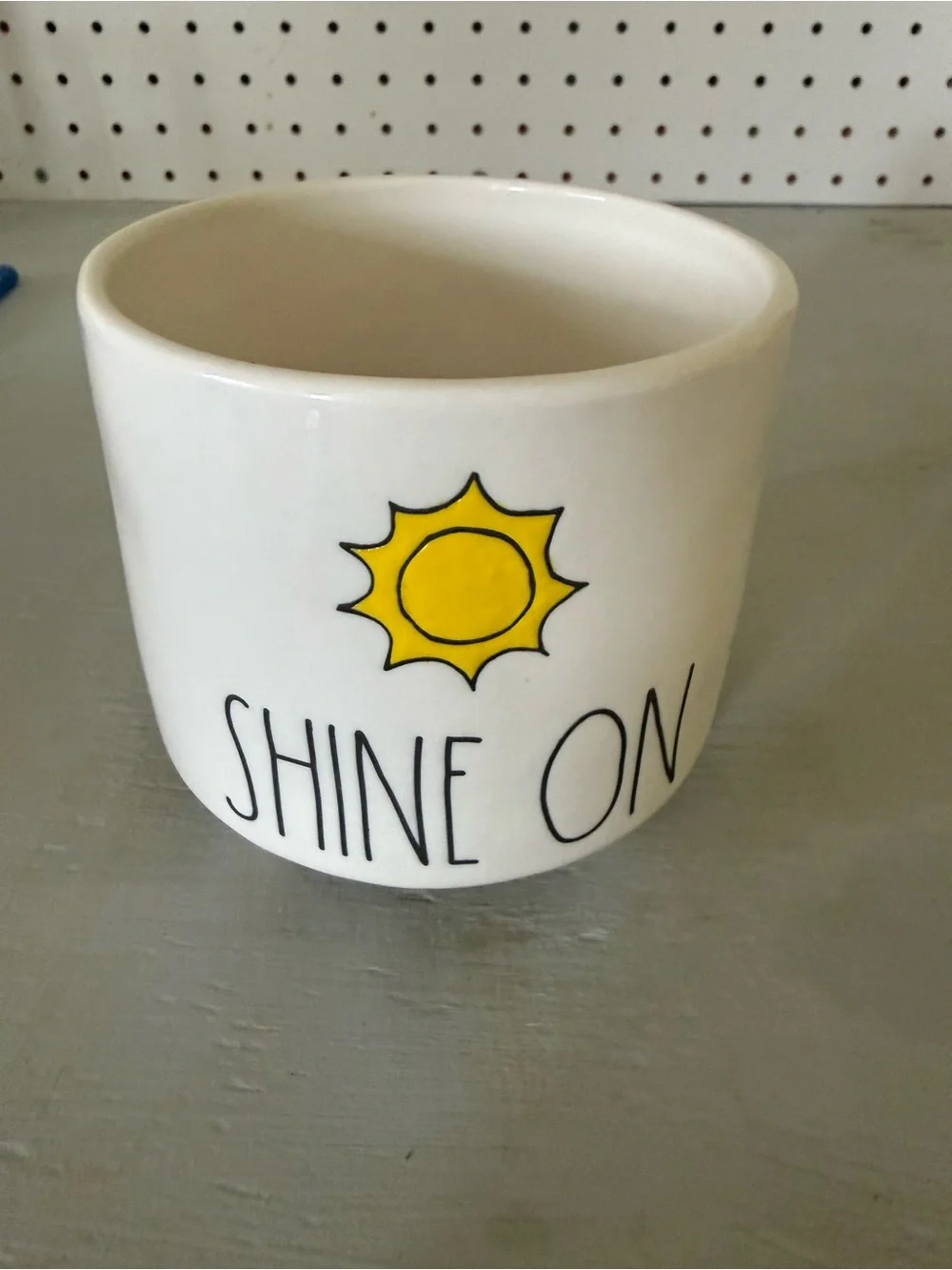 Rae Dunn White Ceramic Planter with Black Lettering and Yellow Accent - Picture 1 of 4